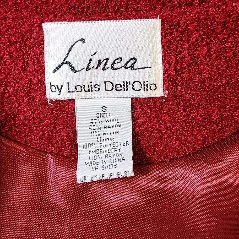 Linea by Louis Dell'Olio Red Textured Wool Blend Cardigan Jacket Size Small